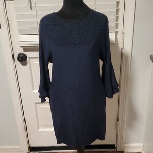 Kobi Halperin Midnight Blue Long Sleeve Dress 100% Silk